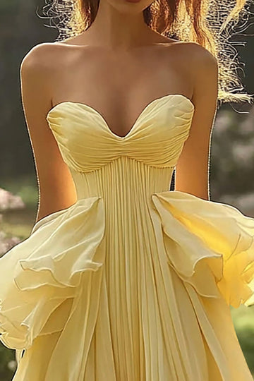 Daffodil Strapless A Line Ruffles Prom Dress